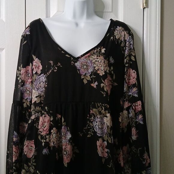 Rewind black floral print long sleeve flowy dress Sz XL NWOT - Picture 3 of 9